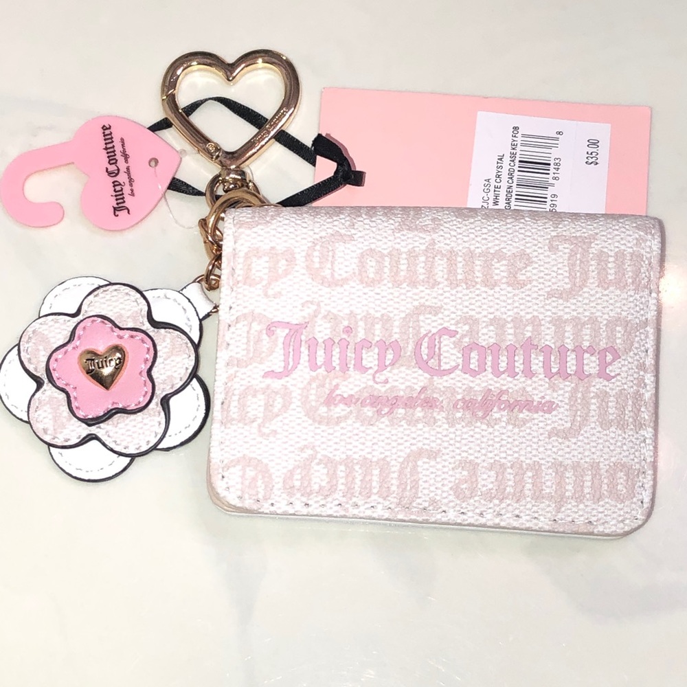 Juicy Couture White Crystal Summer Garden Card Case Key Fob Flower Charm NWT